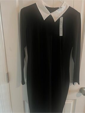 Black Long-Sleeve Dress with White Collar - Women's Classic Shift by Unbranded